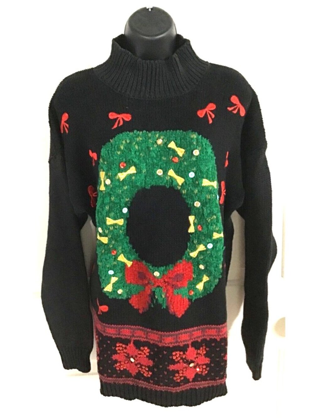 Reference Point Vintage Womens Large Sequin Rhinestone Christmas Wreath Sweater